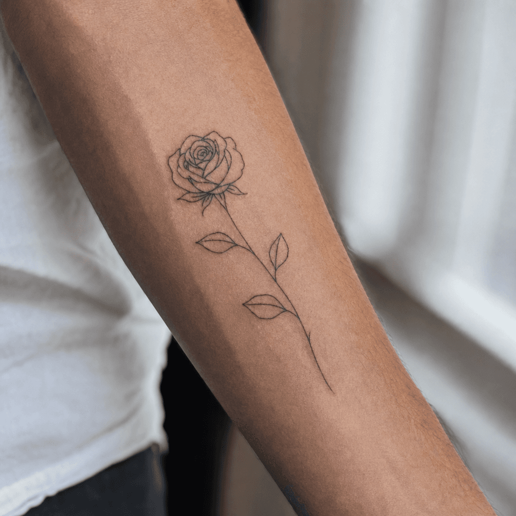 idée tatouage rose rose minimaliste