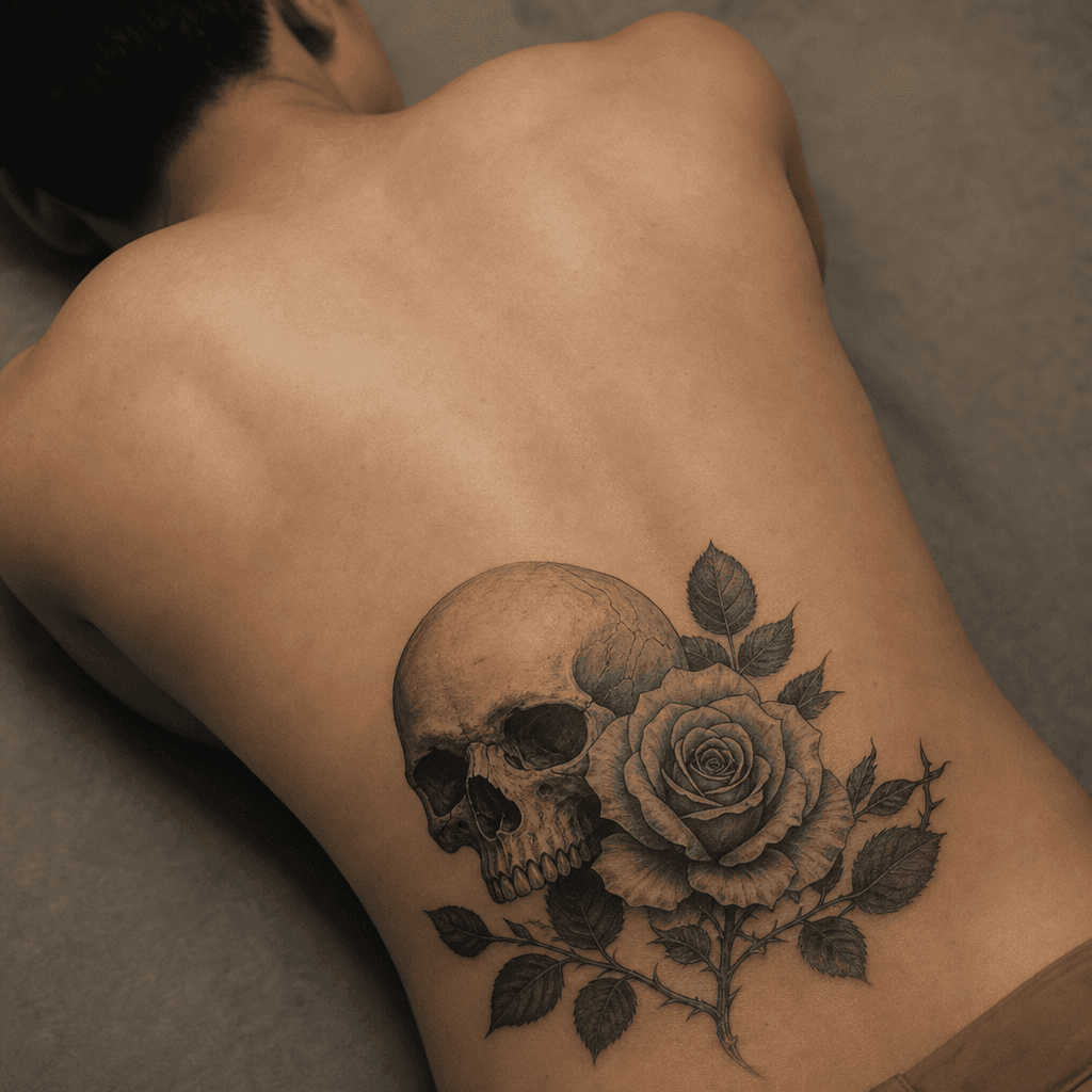 idée tatouage rose crâne et rose