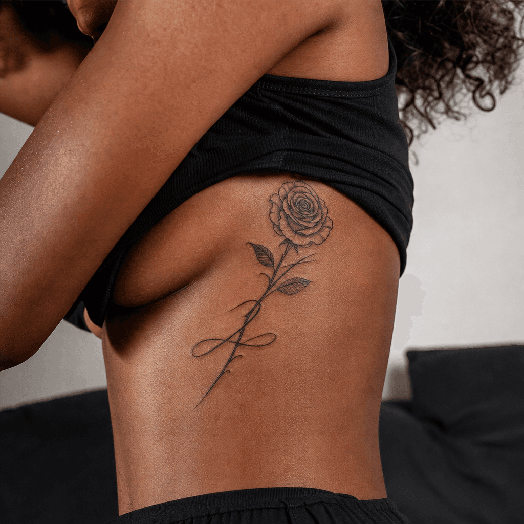 idée tatouage rose rose et lettrage