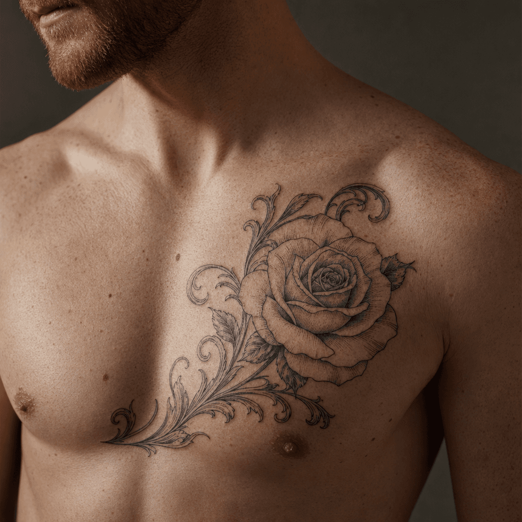 idée tatouage rose rose ornementale