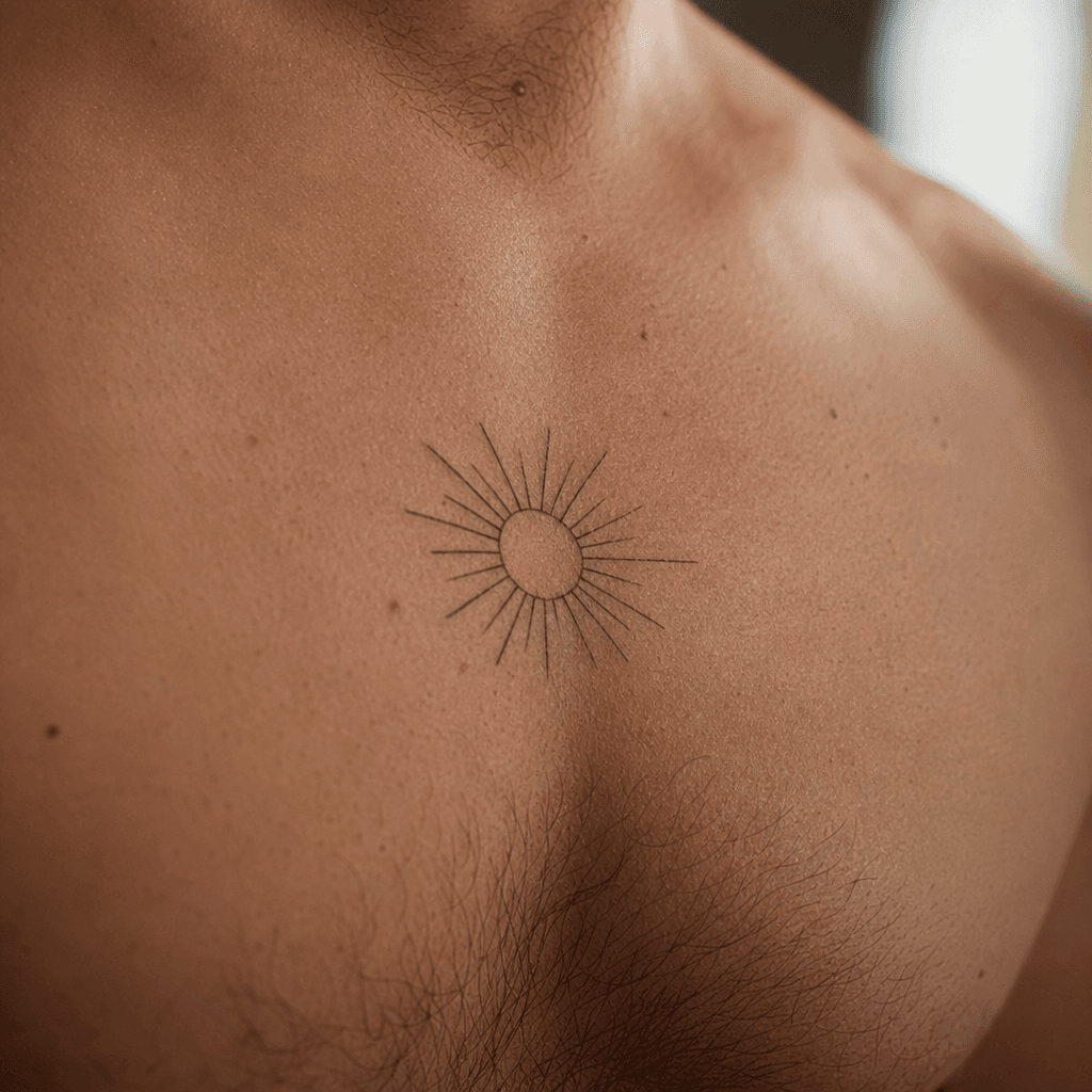 idée tatouage soleil soleil rayonnant minimaliste