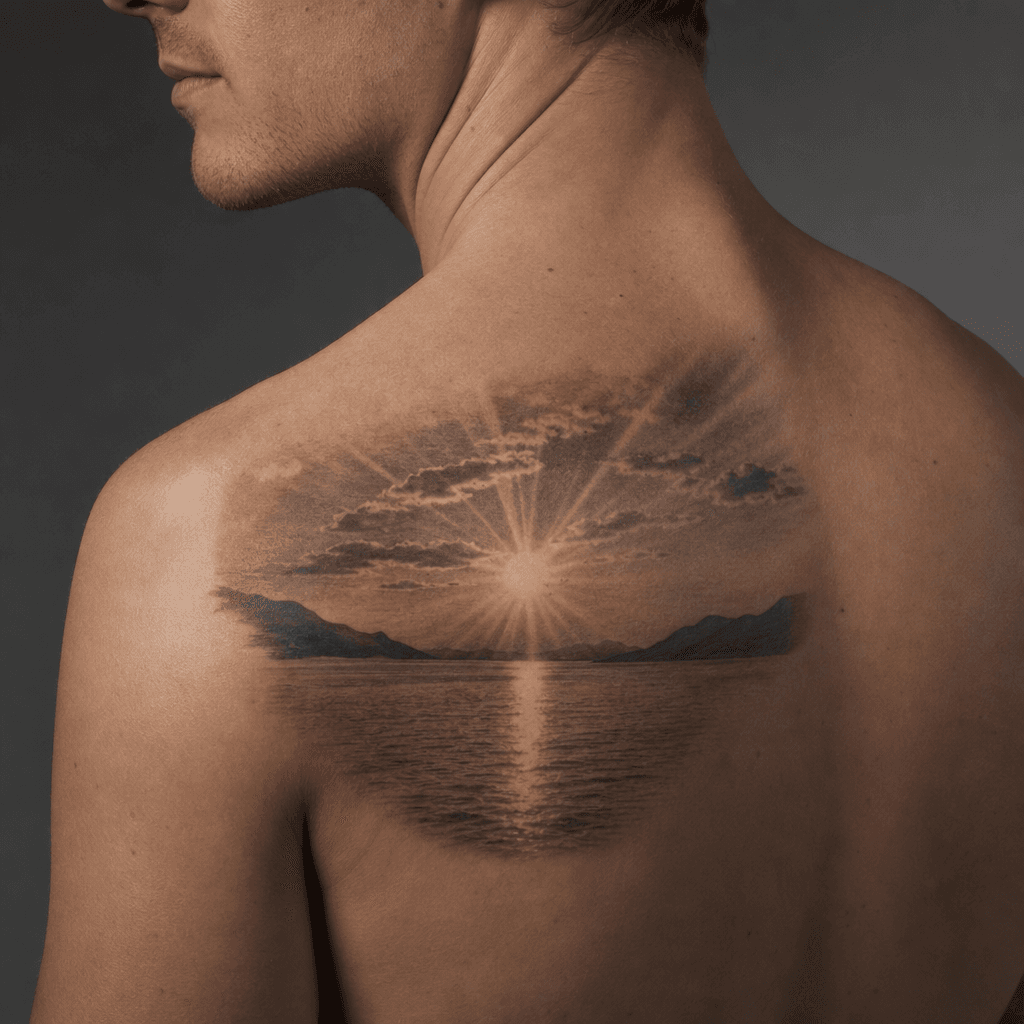 idée tatouage soleil soleil realiste paysage