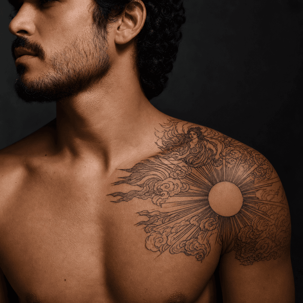 idée tatouage soleil soleil japonais amaterasu
