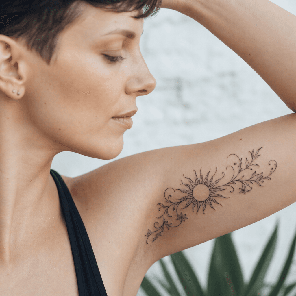 idée tatouage soleil soleil floral entrelace