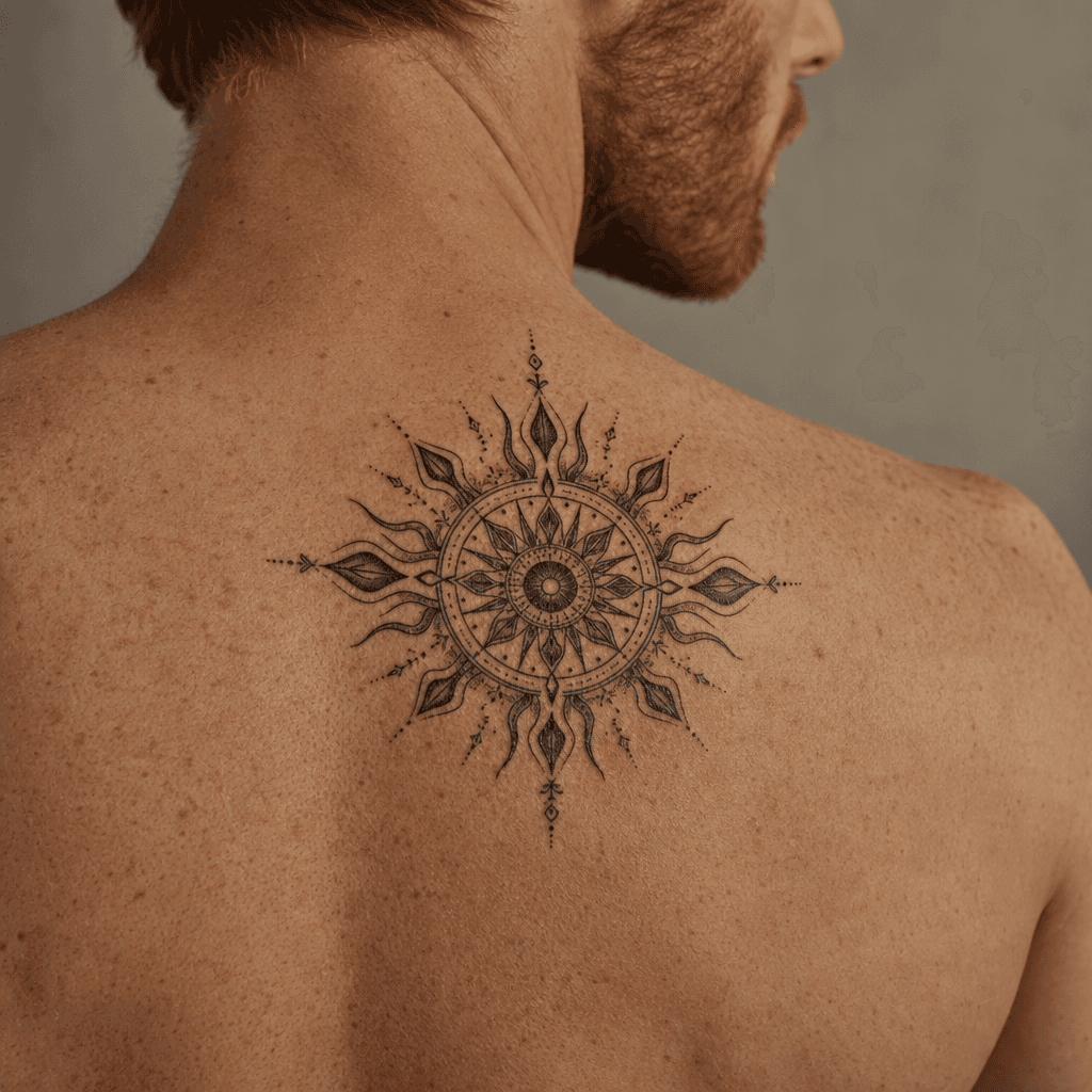 idée tatouage soleil mandala solaire ornemental