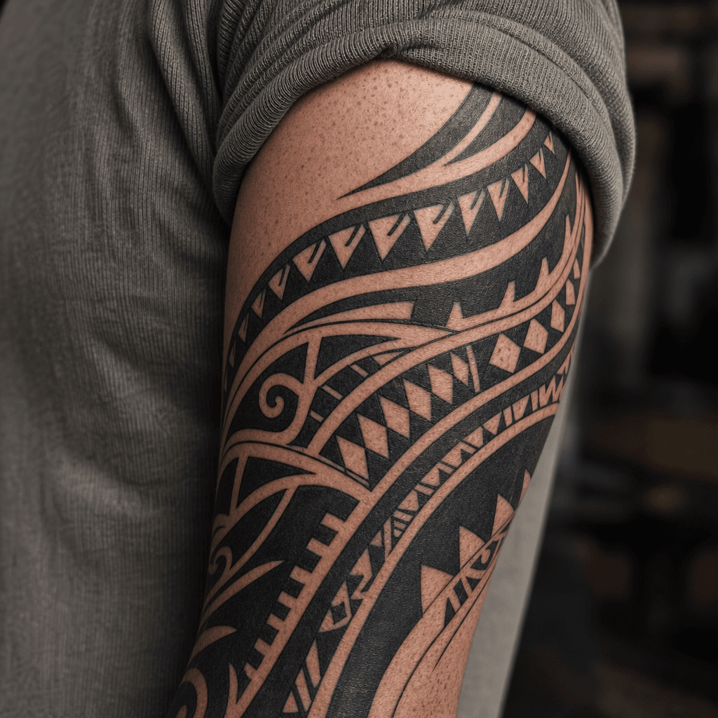 idée tatouage tribal composition tribal sleeve