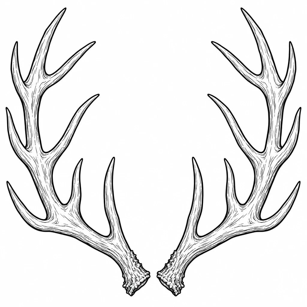 Tatouage de bois de cerf seuls, ramure symétrique dessinée au trait fin sans la tête