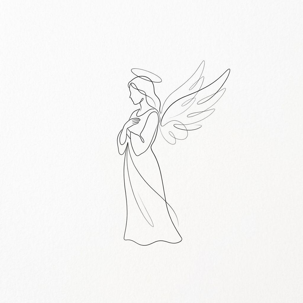 idée tatouage ange ange fine line minimaliste, design sur fond blanc