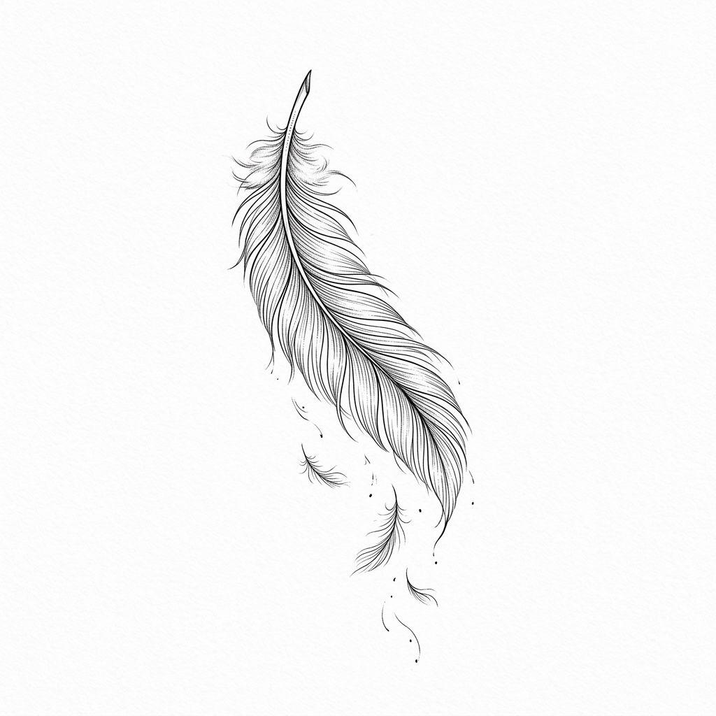 idée tatouage ange plume d ange qui tombe, design sur fond blanc