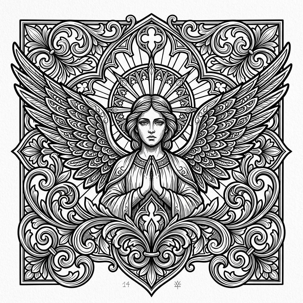 idée tatouage ange ange gothique ornemental, design sur fond blanc
