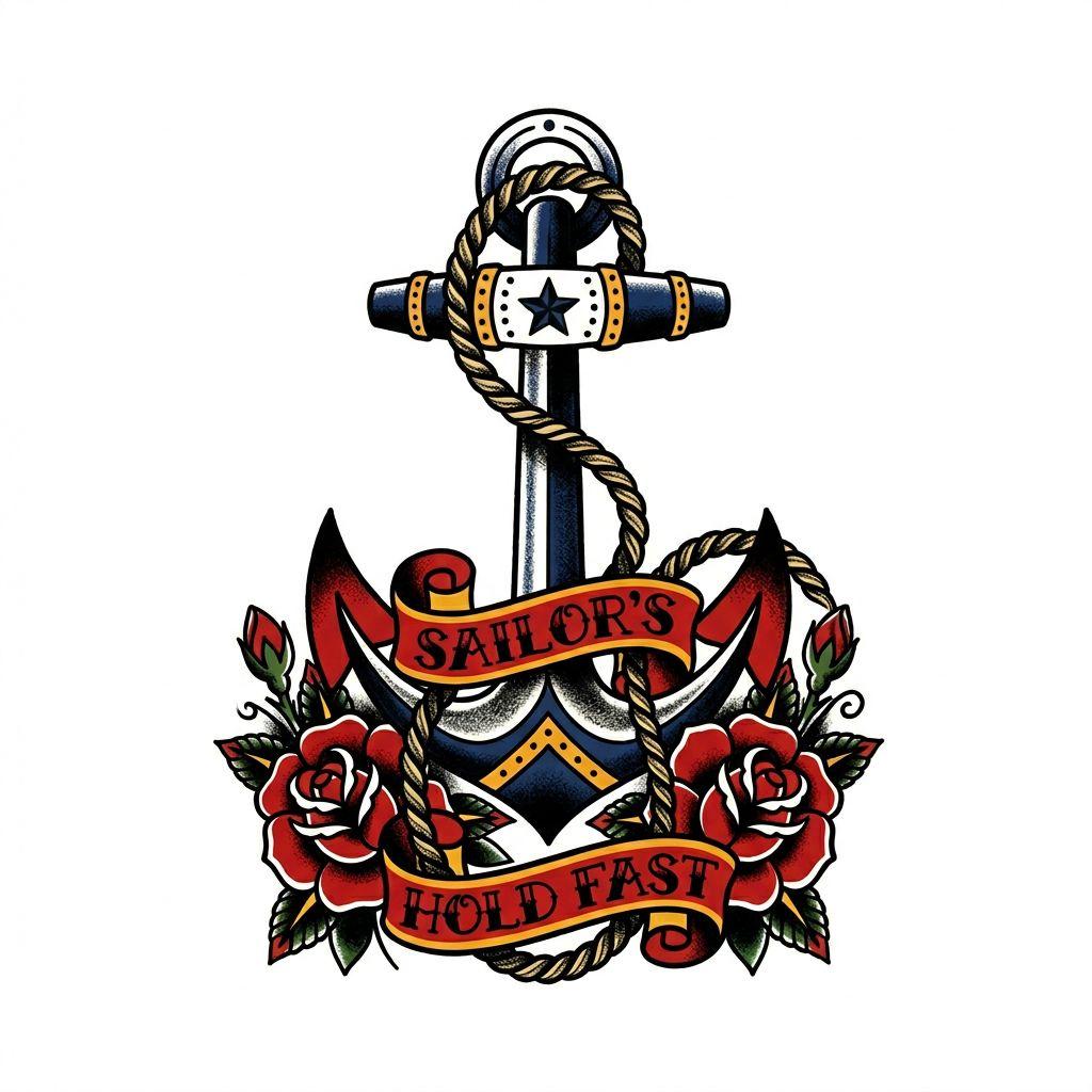 idée tatouage bras ancre old school