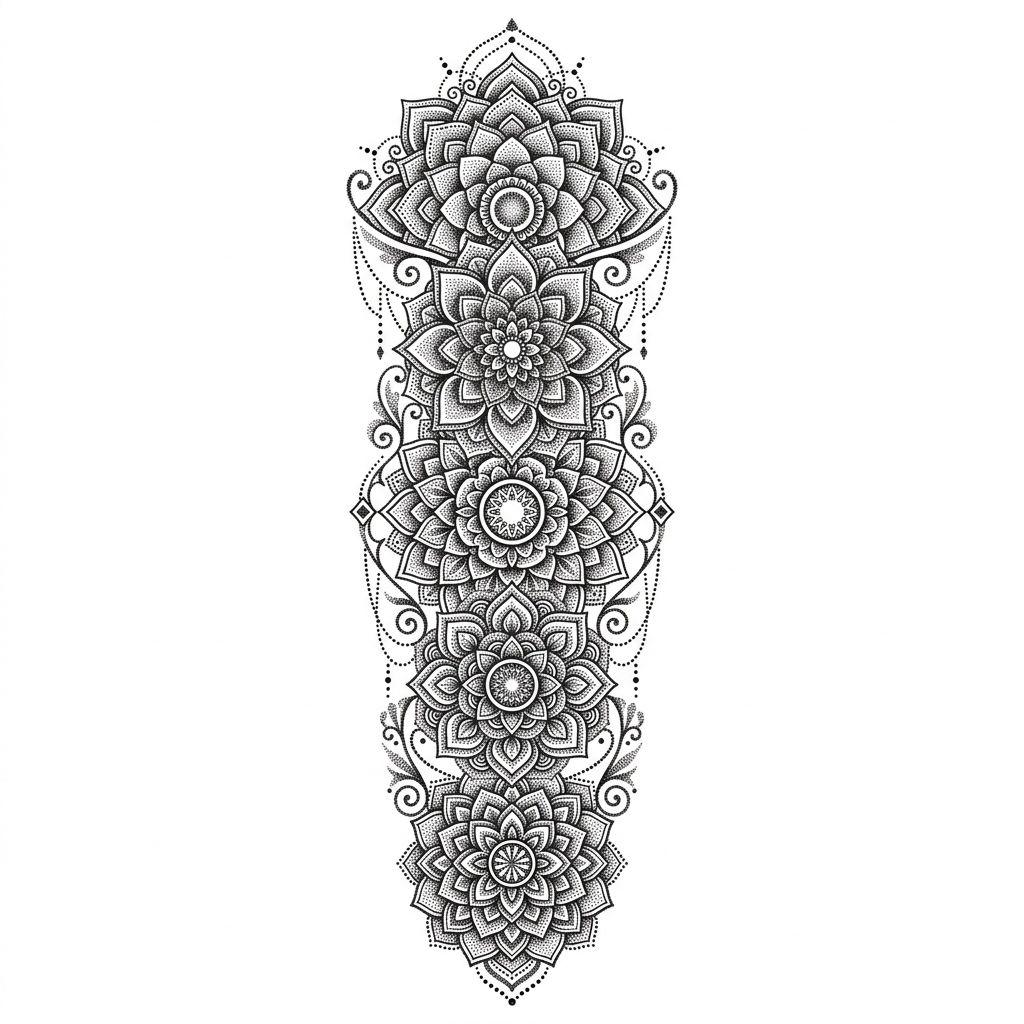 idée tatouage bras manche dotwork mandala