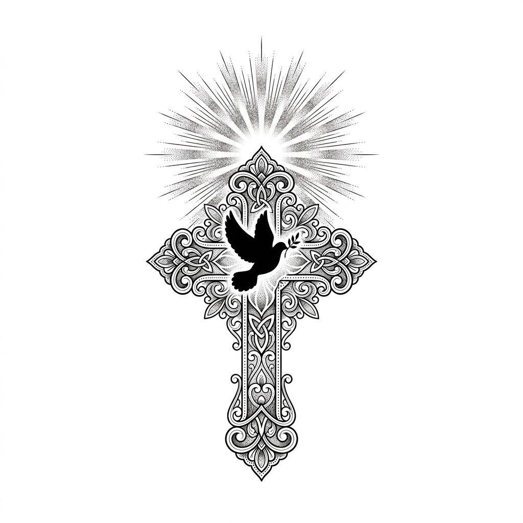 idée tatouage bras croix spirituelle