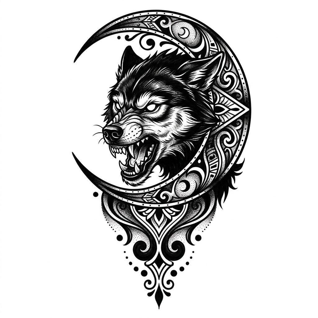 idée tatouage bras tête de loup puissante