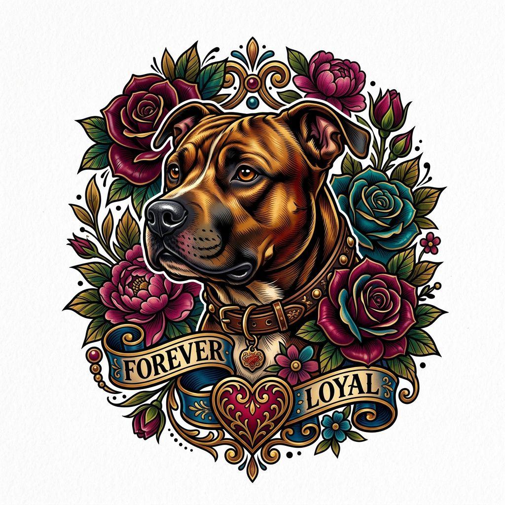 idée tatouage chien chien néo-traditionnel