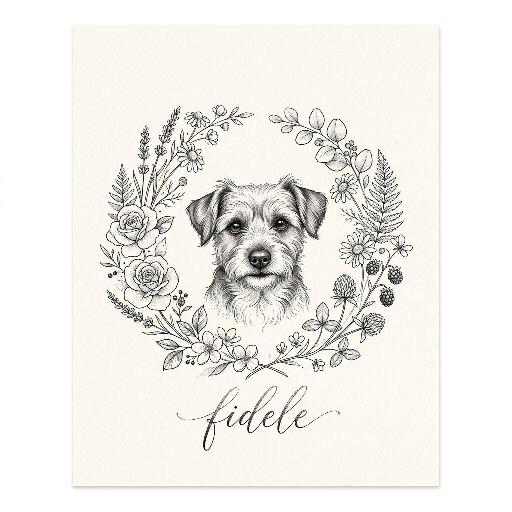 idée tatouage chien chien et fleurs