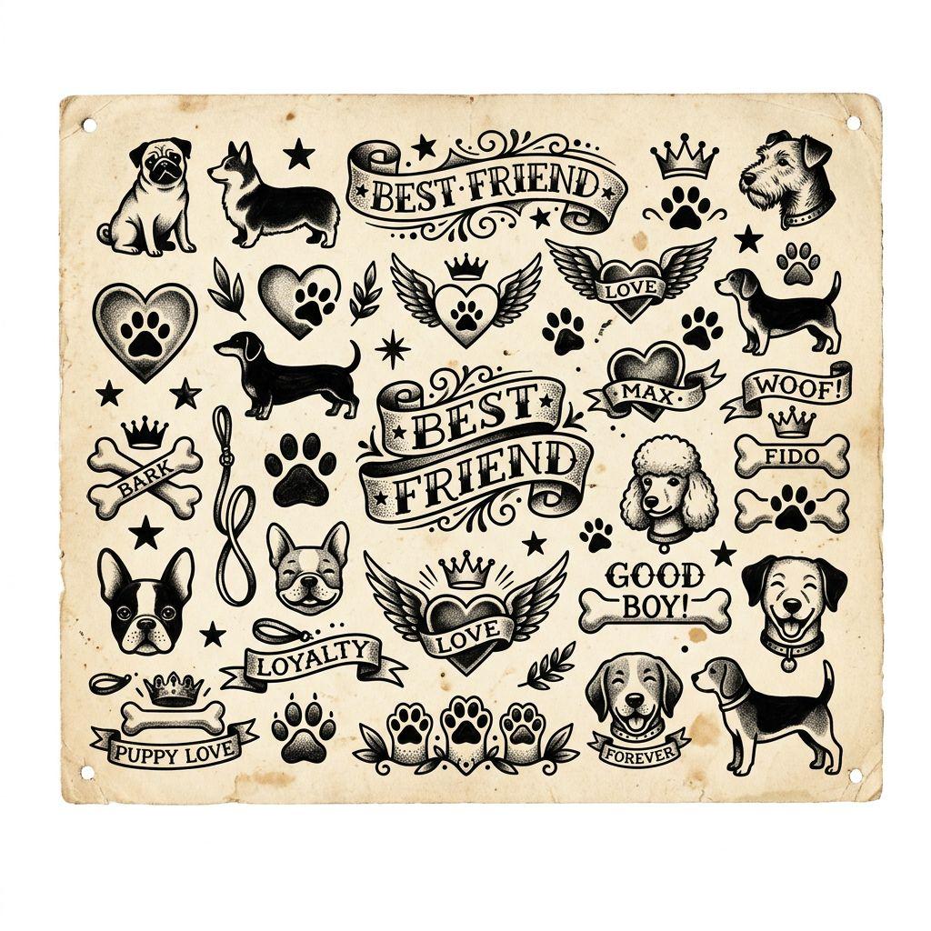 idée tatouage chien patchwork chiens flash