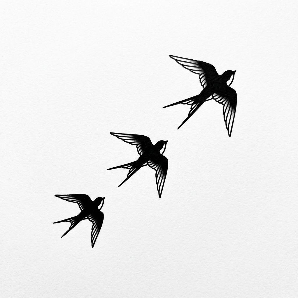 idée tatouage clavicule femme envol oiseaux minimalistes, design sur fond blanc