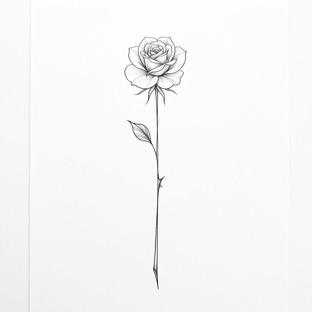 idée tatouage clavicule femme rose fine line pendante, design sur fond blanc