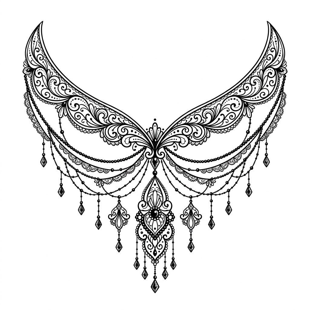 idée tatouage clavicule femme ornement symetrique double, design sur fond blanc