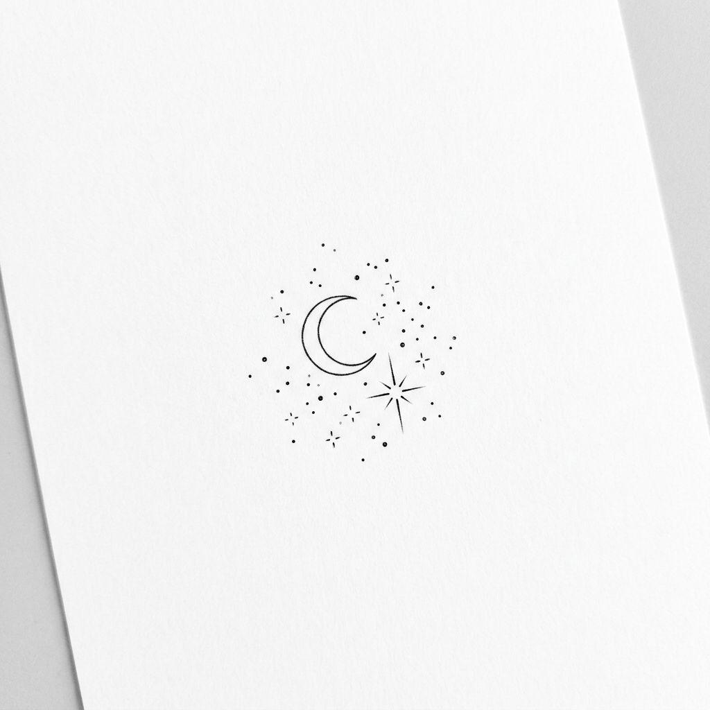 idée tatouage clavicule femme lune et etoiles creux claviculaire, design sur fond blanc