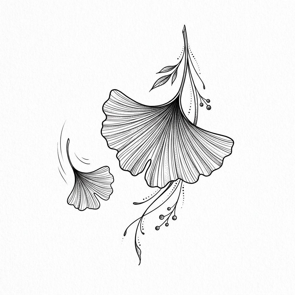 idée tatouage clavicule femme feuille de gingko japonisante, design sur fond blanc