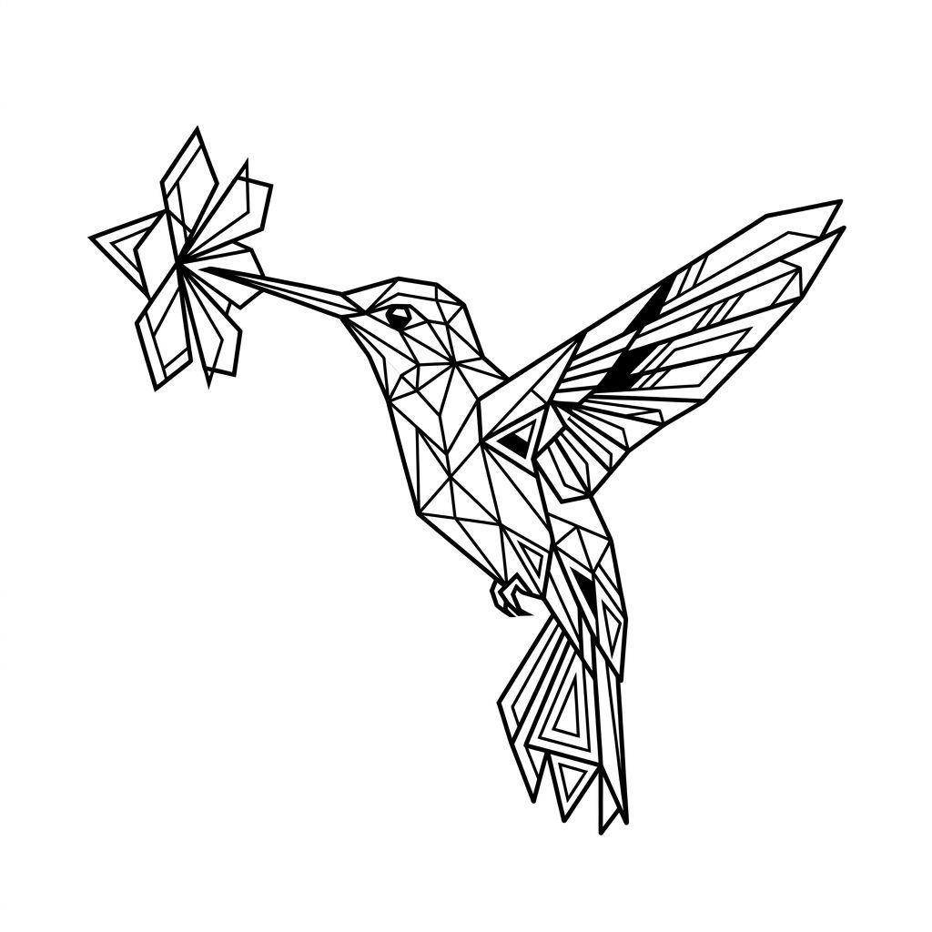idée tatouage colibri colibri géométrique, design sur fond blanc