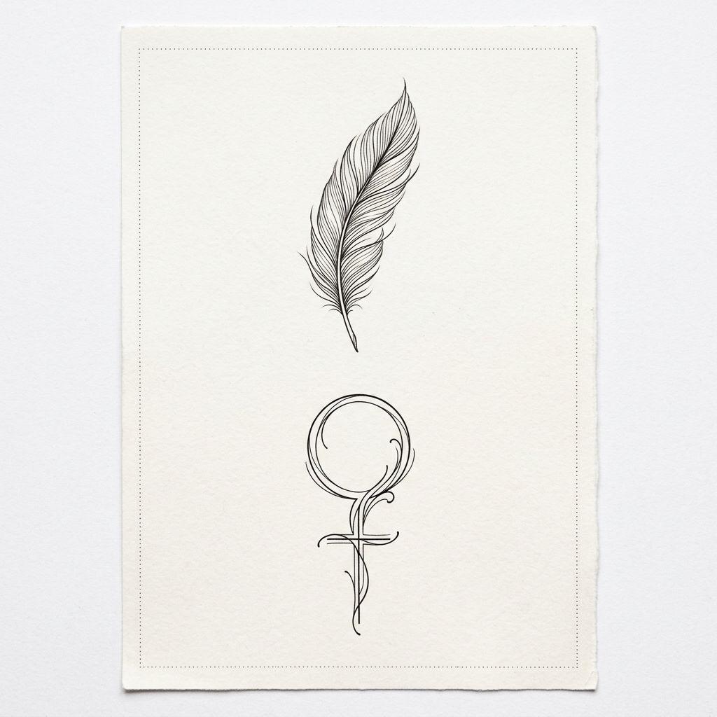 idée tatouage cou femme plume fine line côté cou