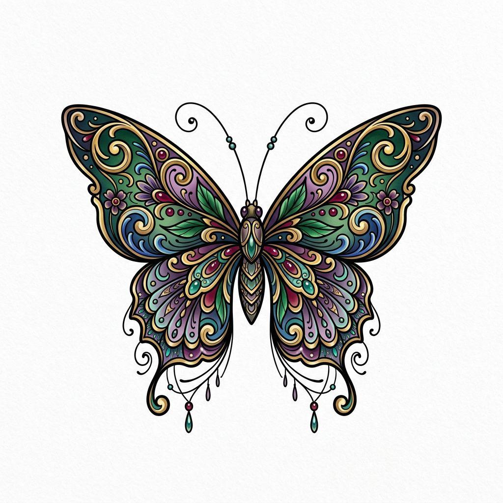idée tatouage cou femme papillon néo-traditionnel