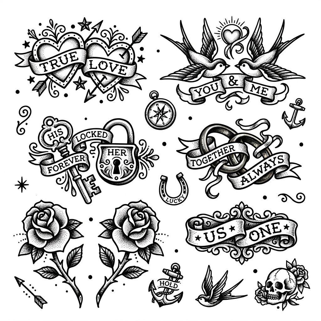 idée tatouage couple patchwork flash couple