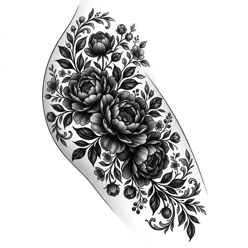 idée tatouage cuisse femme grande pièce florale