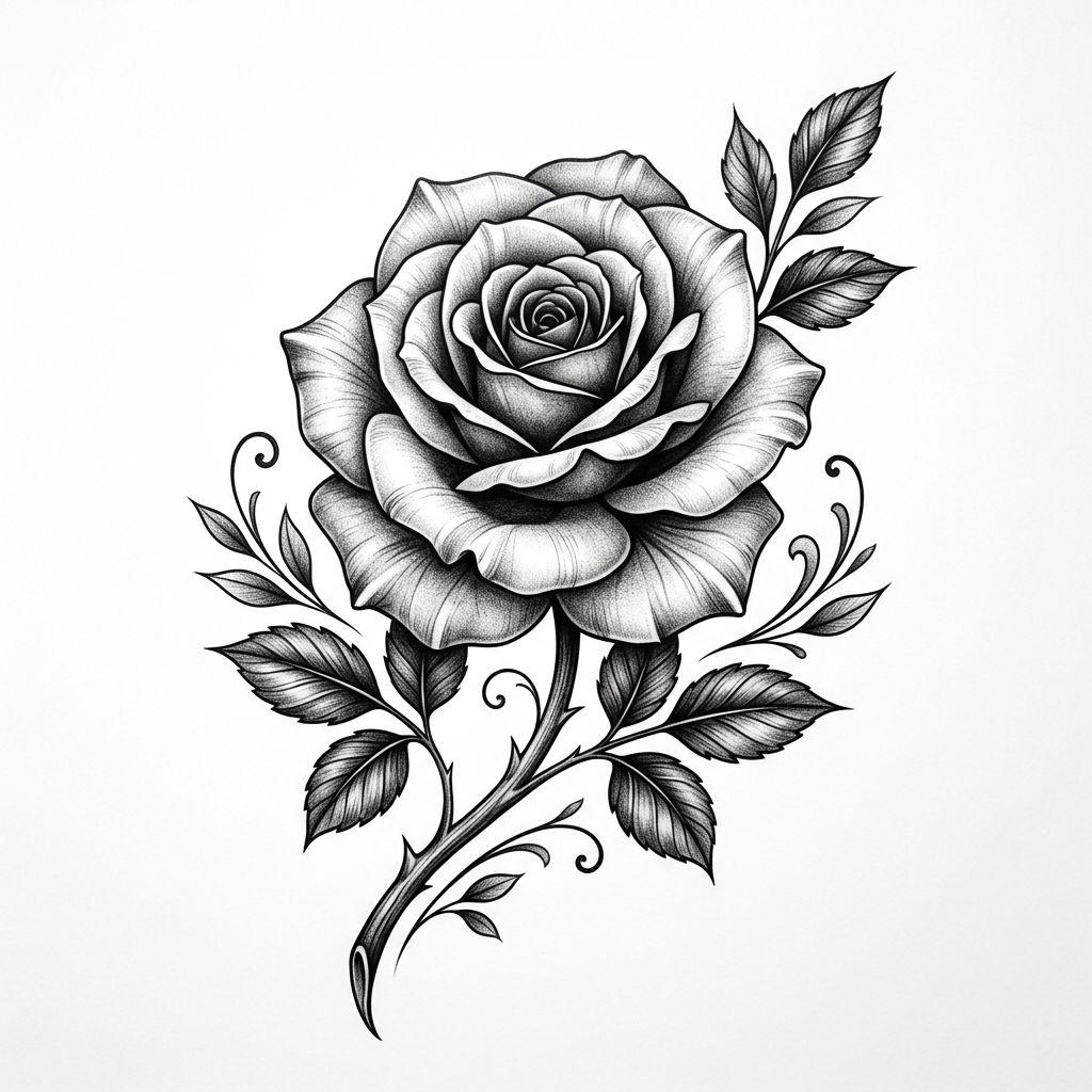idée tatouage cuisse femme rose réaliste