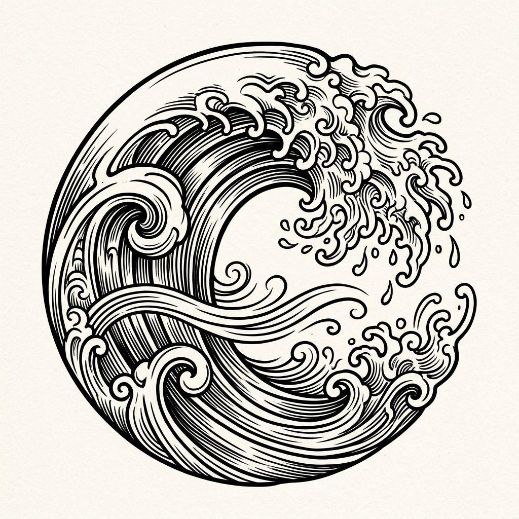 idée tatouage épaule femme vague japonisante epaule, design sur fond blanc