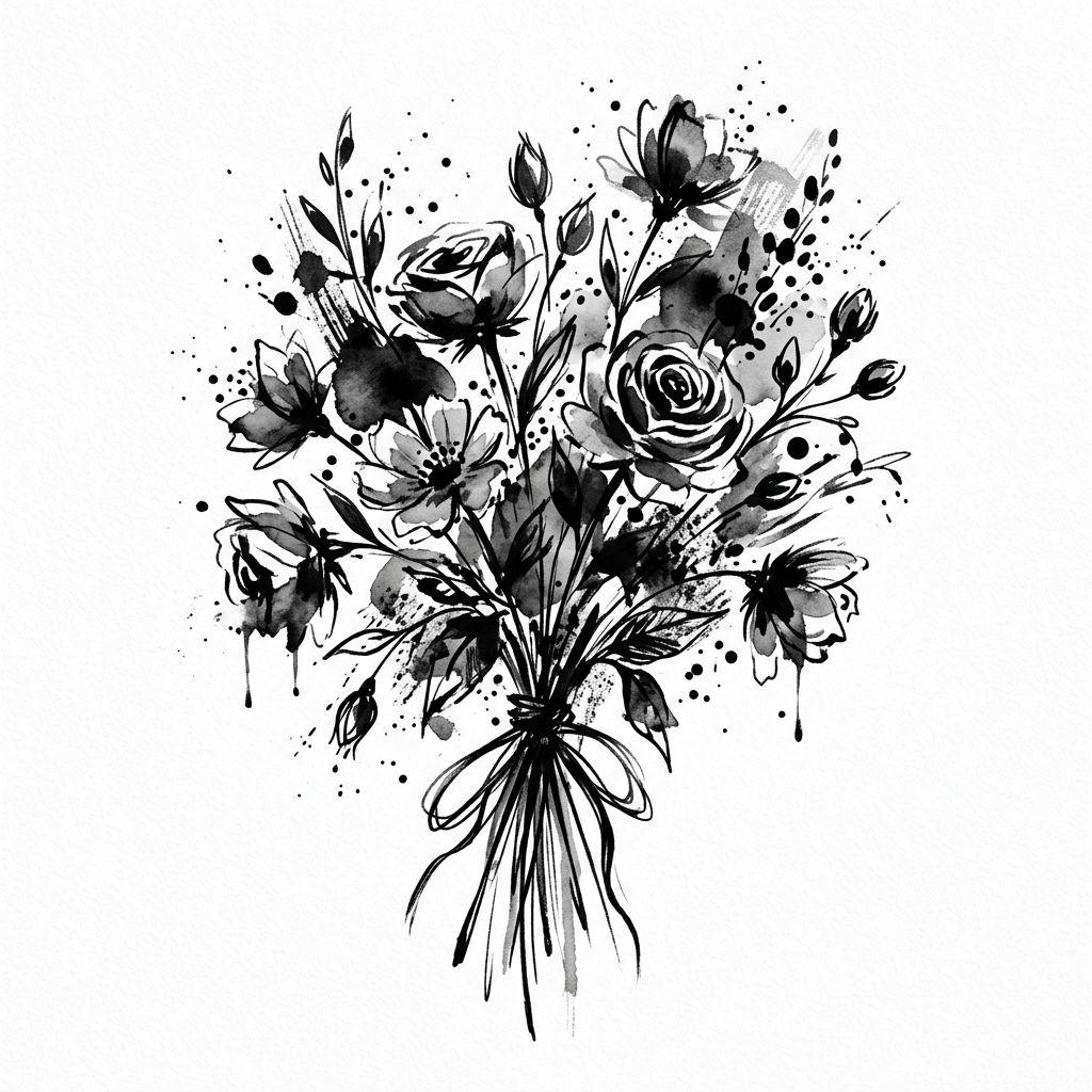 idée tatouage épaule femme bouquet abstrait aquarelle, design sur fond blanc