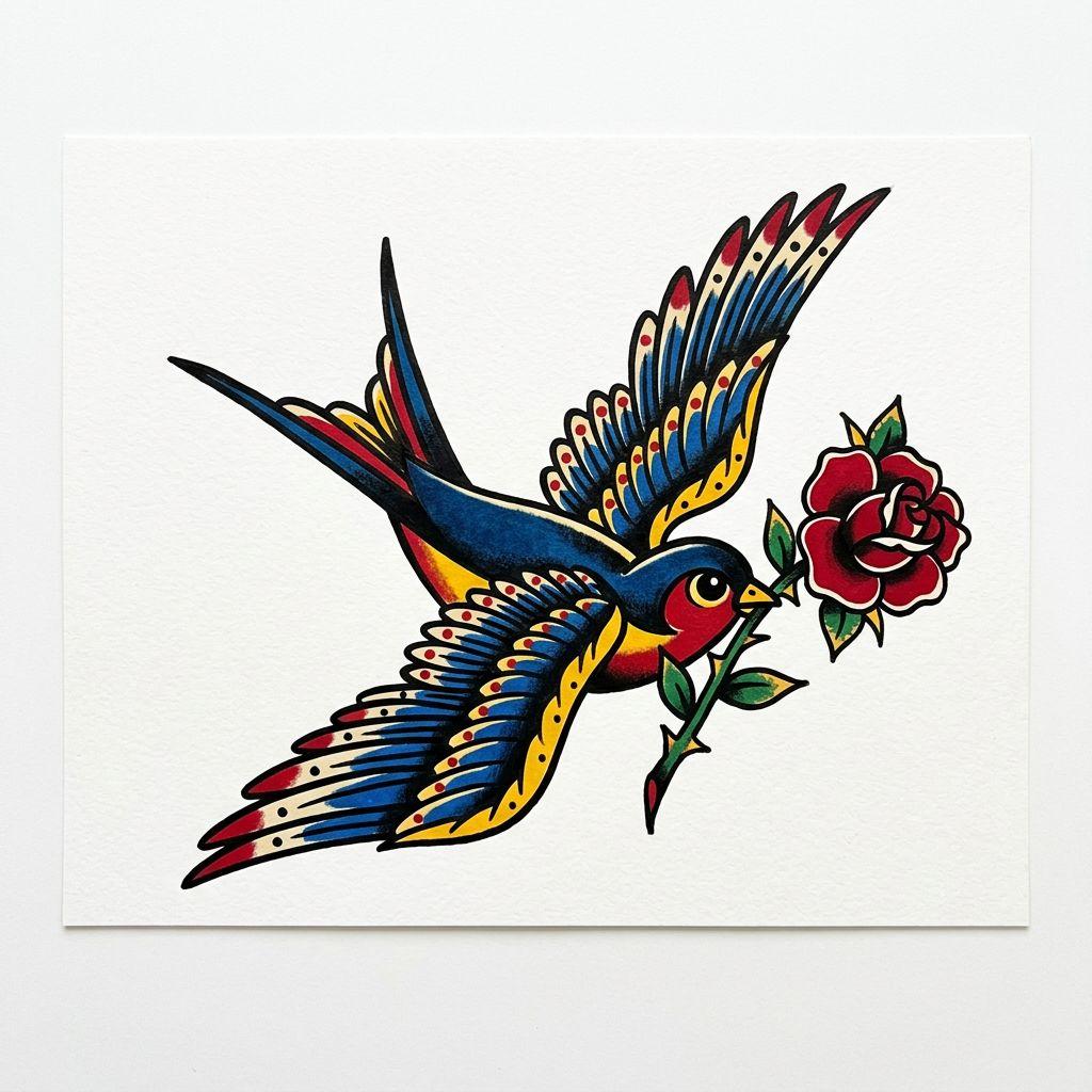idée tatouage femme hirondelle old school