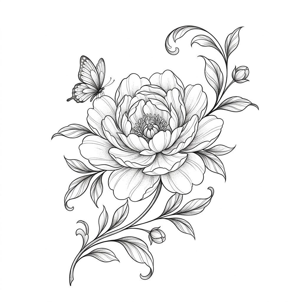 idée tatouage femme pivoine florale
