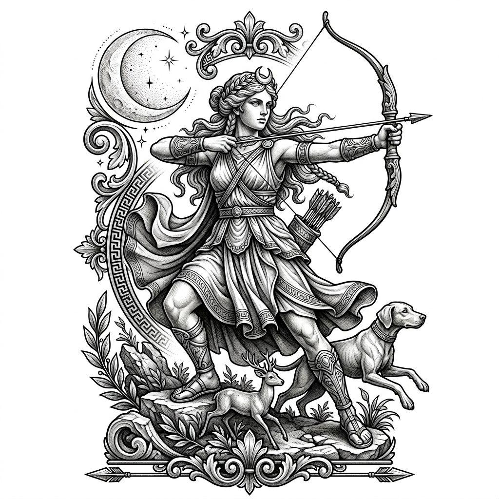 idée tatouage femme artémis mythologique