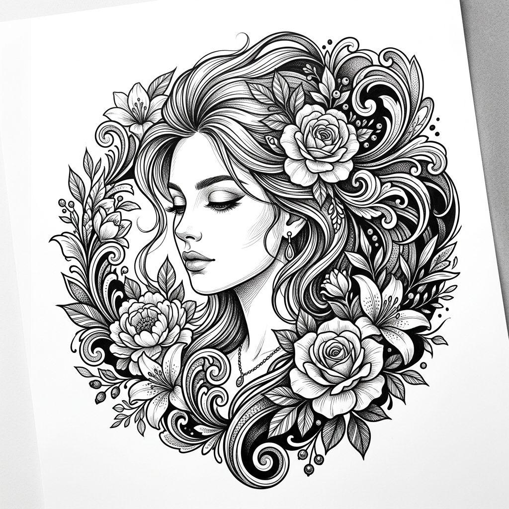 idée tatouage femme femme illustrative premium