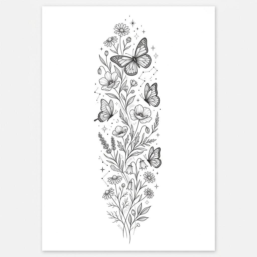 idée tatouage femme bras manche florale fine line