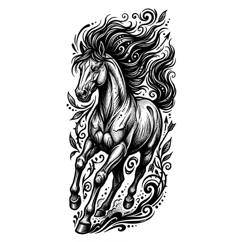 idée tatouage femme bras cheval sauvage