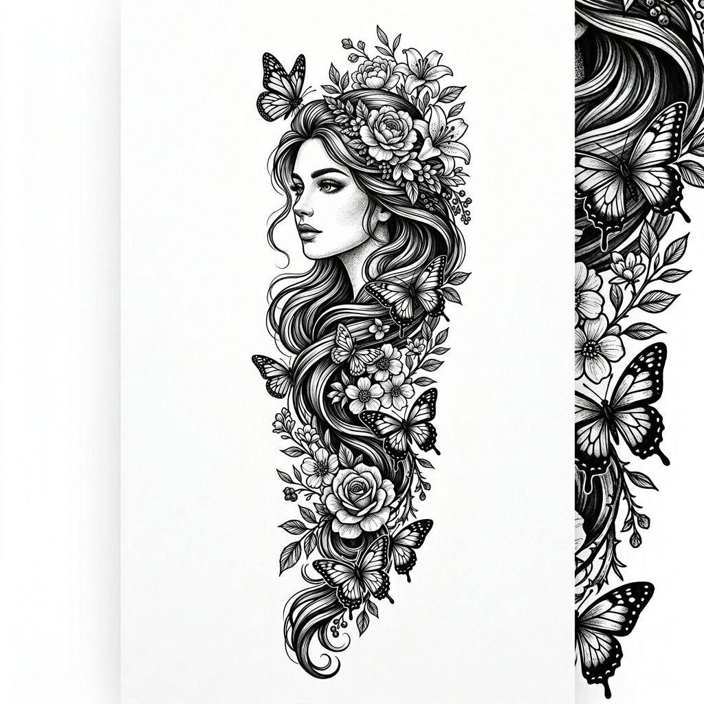 idée tatouage femme bras femme illustrative premium