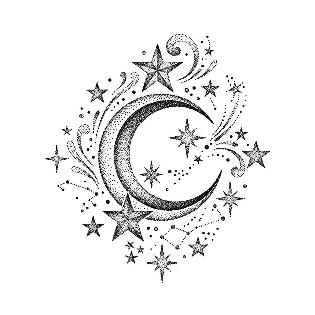 idée tatouage main main dotwork lune