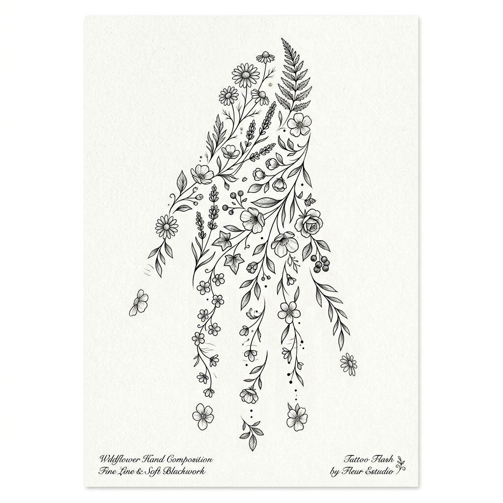 idée tatouage main main floral