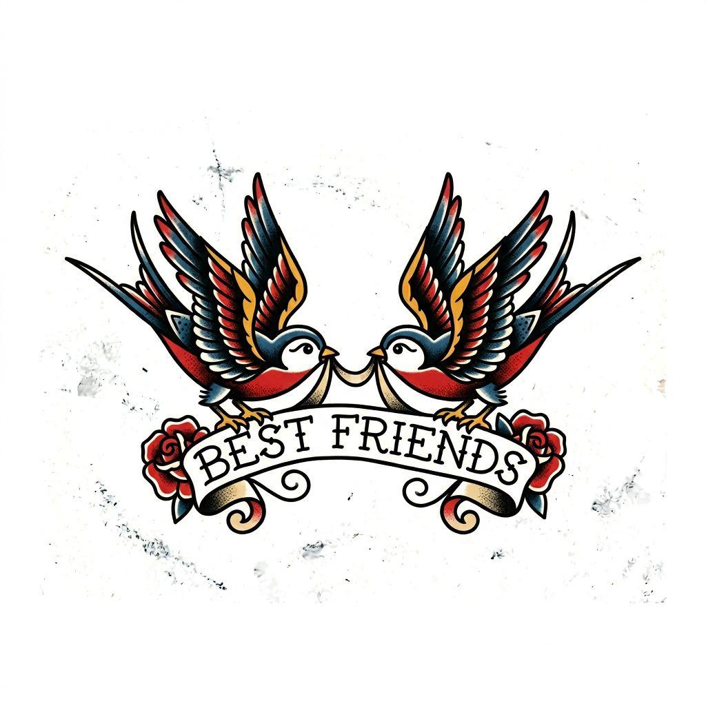 idée tatouage meilleure amie hirondelles bff old school