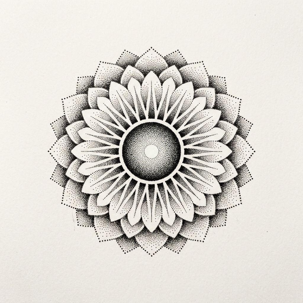 idée tatouage nuque femme mandala solaire miniature, design sur fond blanc