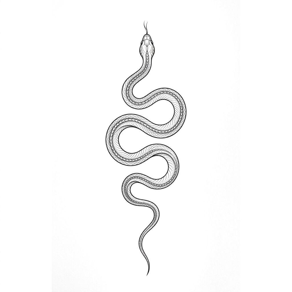 idée tatouage nuque femme serpent fin vertebral, design sur fond blanc