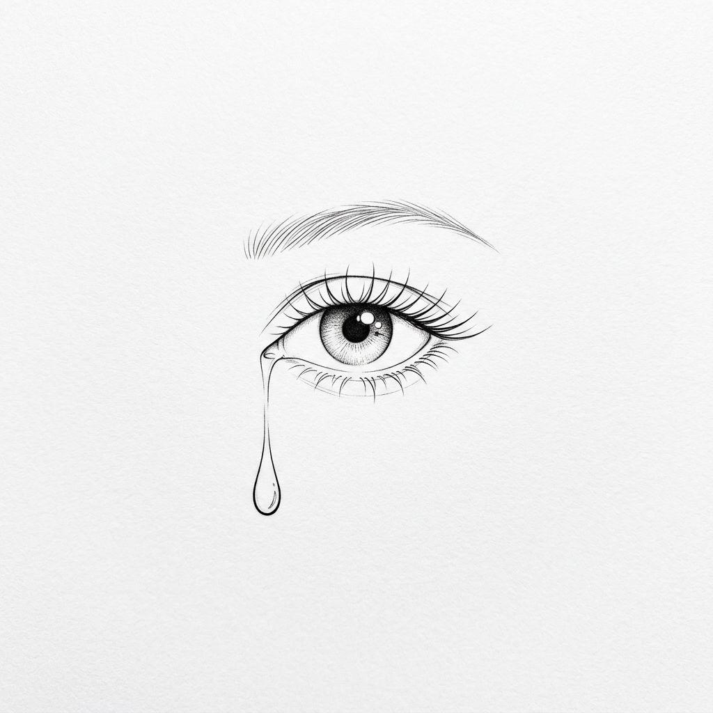 idée tatouage oeil oeil et larme fine line, design sur fond blanc