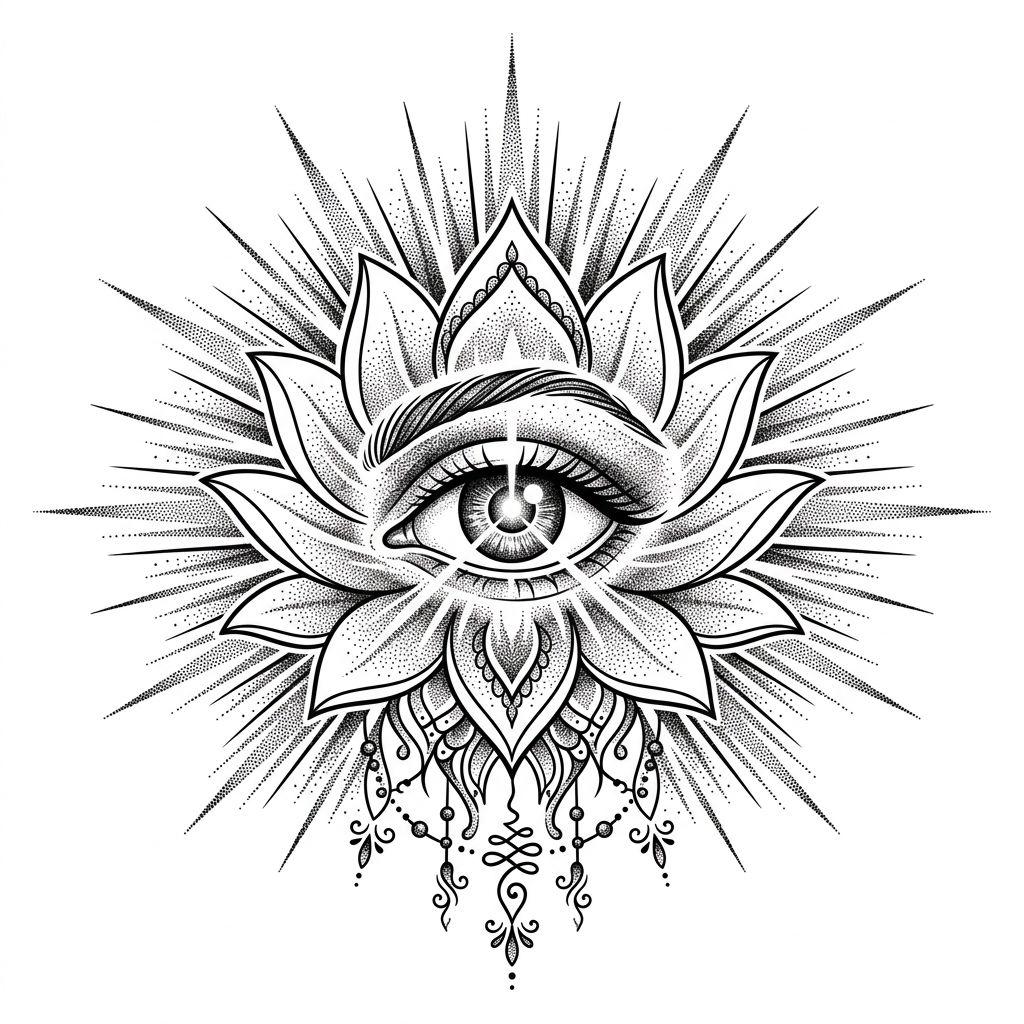 idée tatouage oeil troisième oeil spirituel, design sur fond blanc
