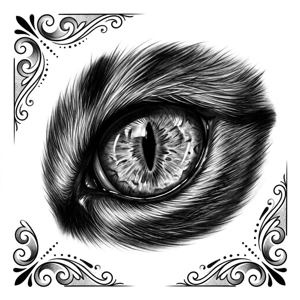 idée tatouage oeil oeil de chat perçant, design sur fond blanc