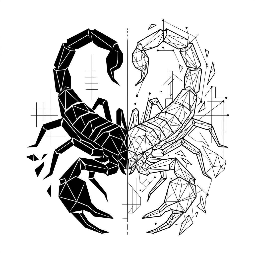 idée tatouage scorpion scorpion blackwork géométrique, design sur fond blanc